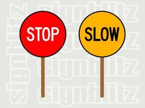 STOP SLOW Baton Temporary Road Work Sign 450mm dia CL1 Ref on timber or telescopic handles