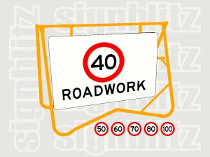SWR4-212 _Speed Limit Roadwork Sign on Swing Stand (choose your speed) CL1 Ref 1200x900mm
