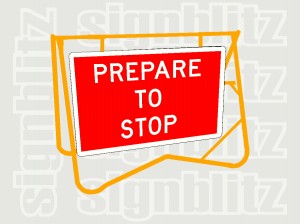 SWT1-18 Prepare To Stop Sign on Swing Stand CL1 Ref 900x600mm & 1200x900mm