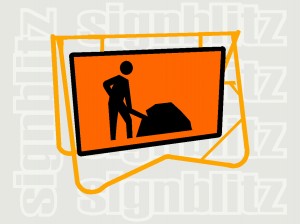 SWT1-5DG Workmen Symbolic “Digging Man” Fluoro Orange Sign on Swing Stand D/G Ref 900x600mm & 1200x900mm
