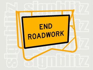 SWT2-16 End Roadwork Sign on Swing Stand CL1 Ref 900x600mm & 1200x900mm