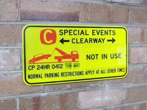 Custom Special Events Clearway fluro reflective sign