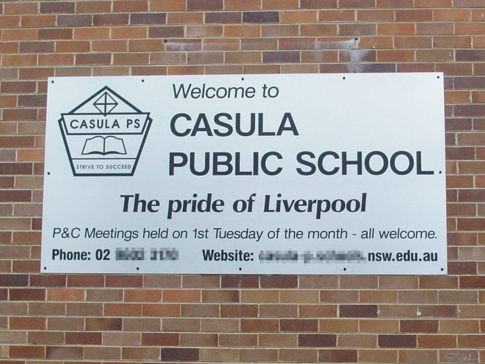 Welcome to school sign brushed aluminium finish acp