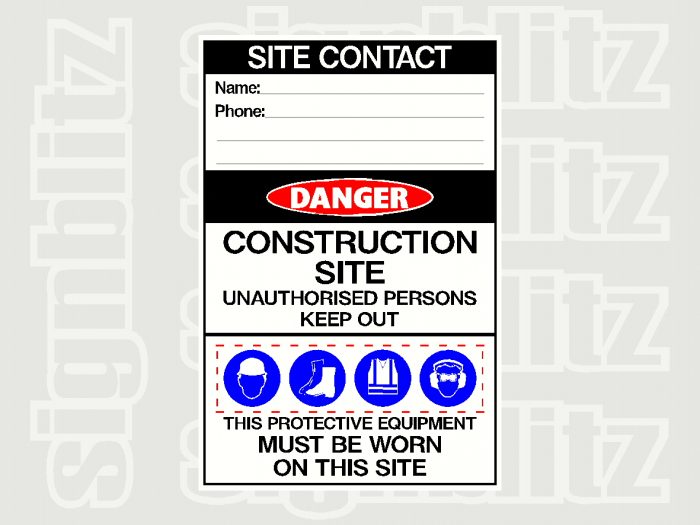 167-3 Multi Message Safety Sign with Site Contact, Danger & Mandatory ...