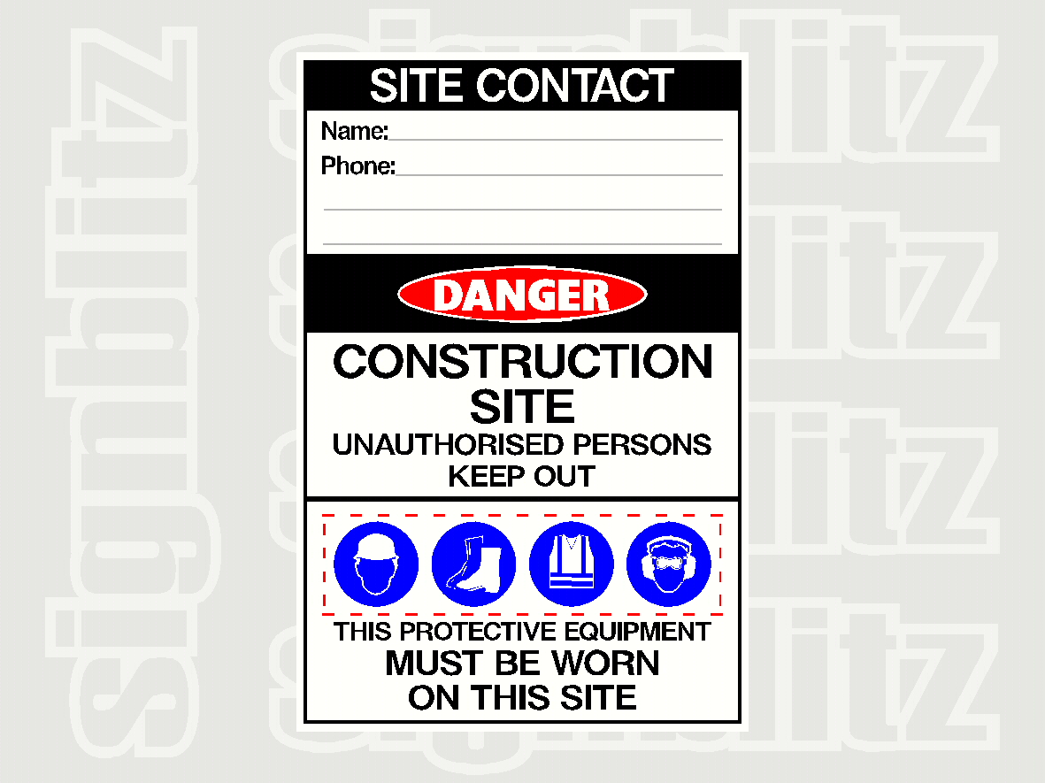 167-3 Multi Message Safety Sign with Site Contact, Danger & Mandatory ...