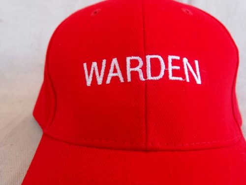 Red Warden Cap Embroidery