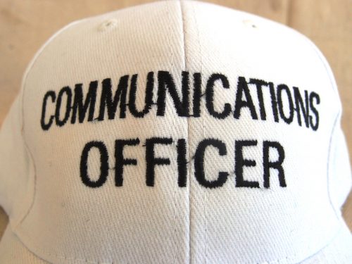White Communications Officer Cap Embroidery