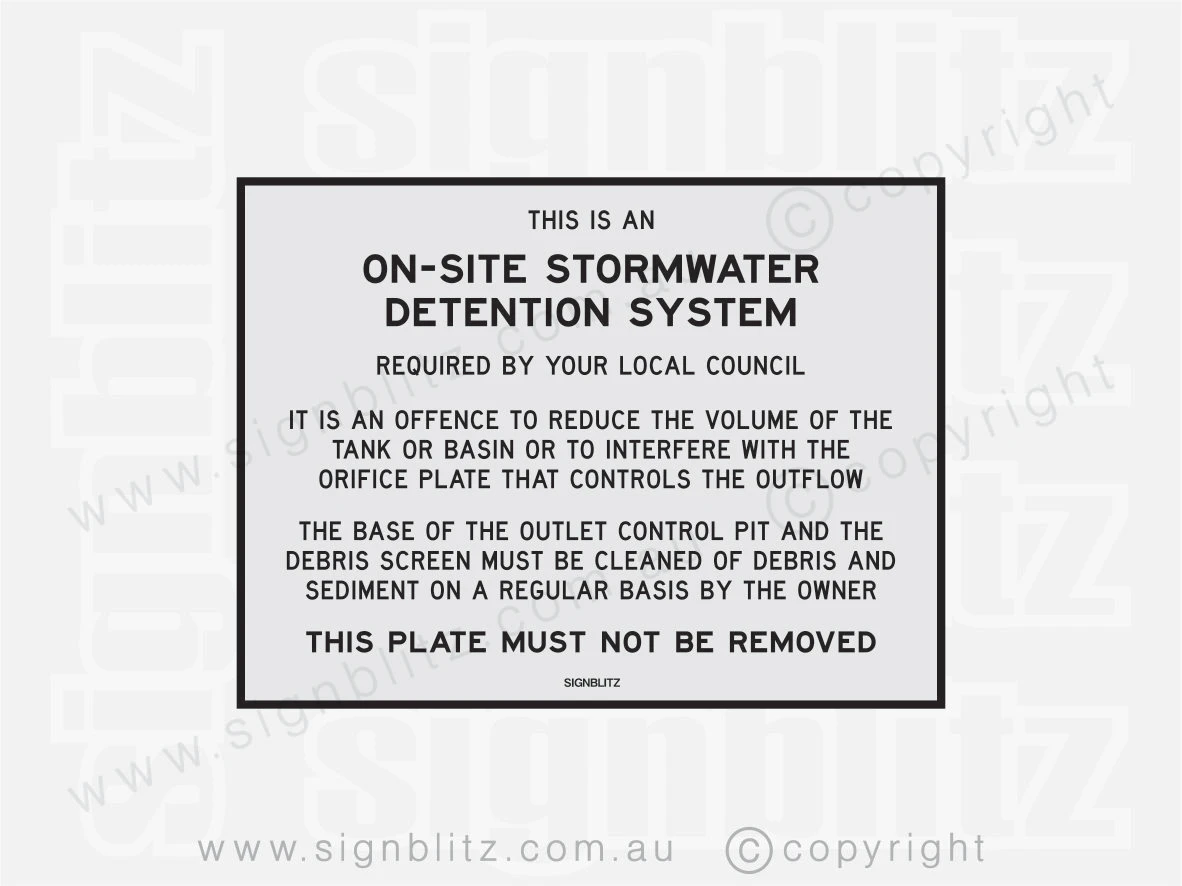 OSD Marker Plate On Site Stormwater Detention System Required By Your Local Council Sign