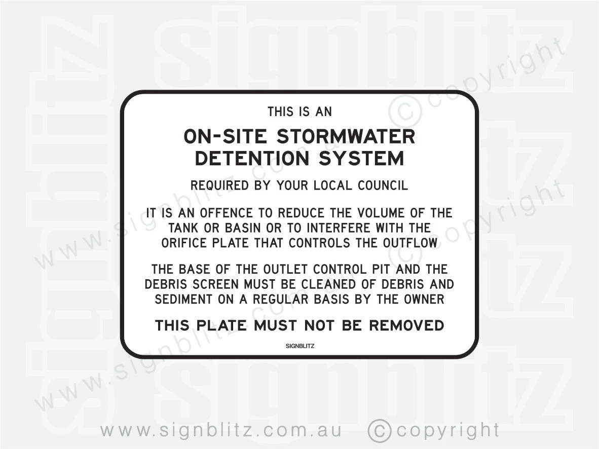 OSD Marker Plate On Site Stormwater Detention System Required By Your Local Council Sign