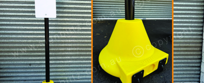 Portable weighted pole sign stand post with base