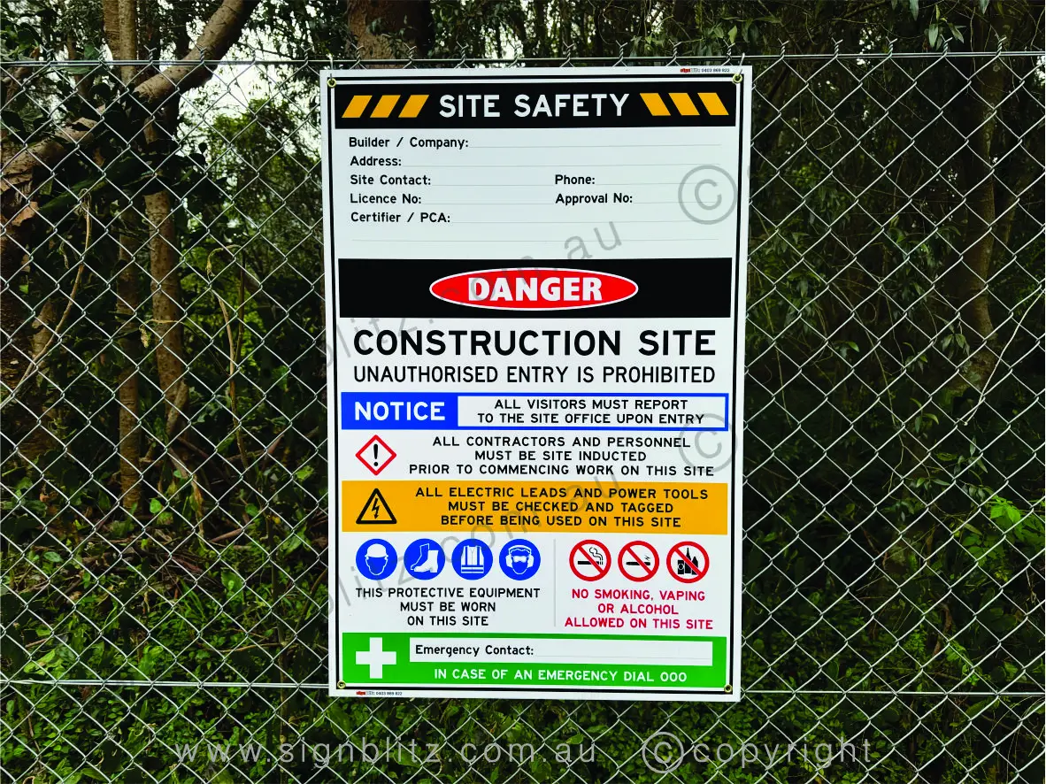Building site safety signage for Australian construction sites